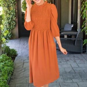 Polagram Terracotta Long Sleeve Dress